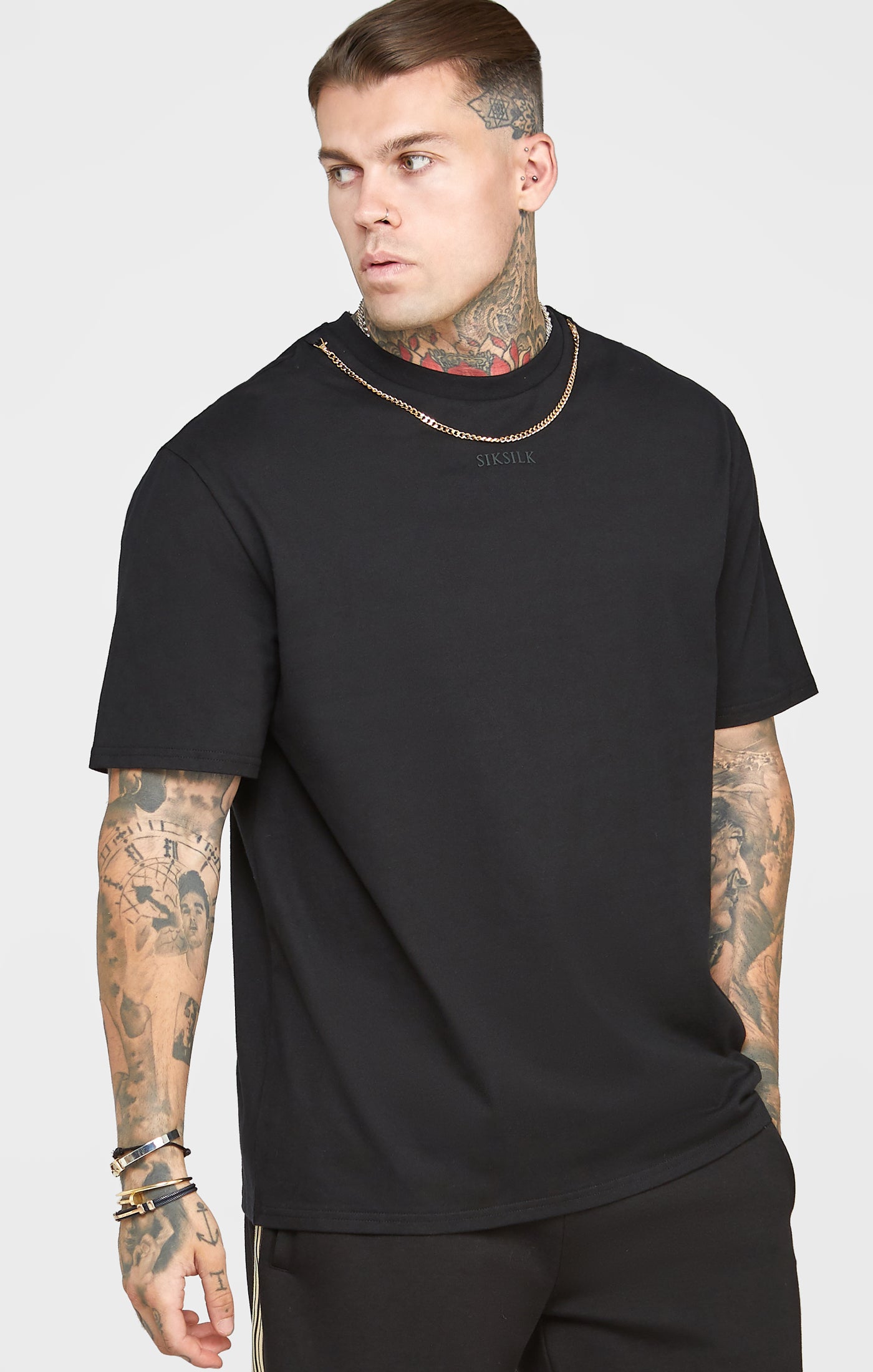 SikSilk Men's Black Chain Oversized T-Shirt | SikSilk UK