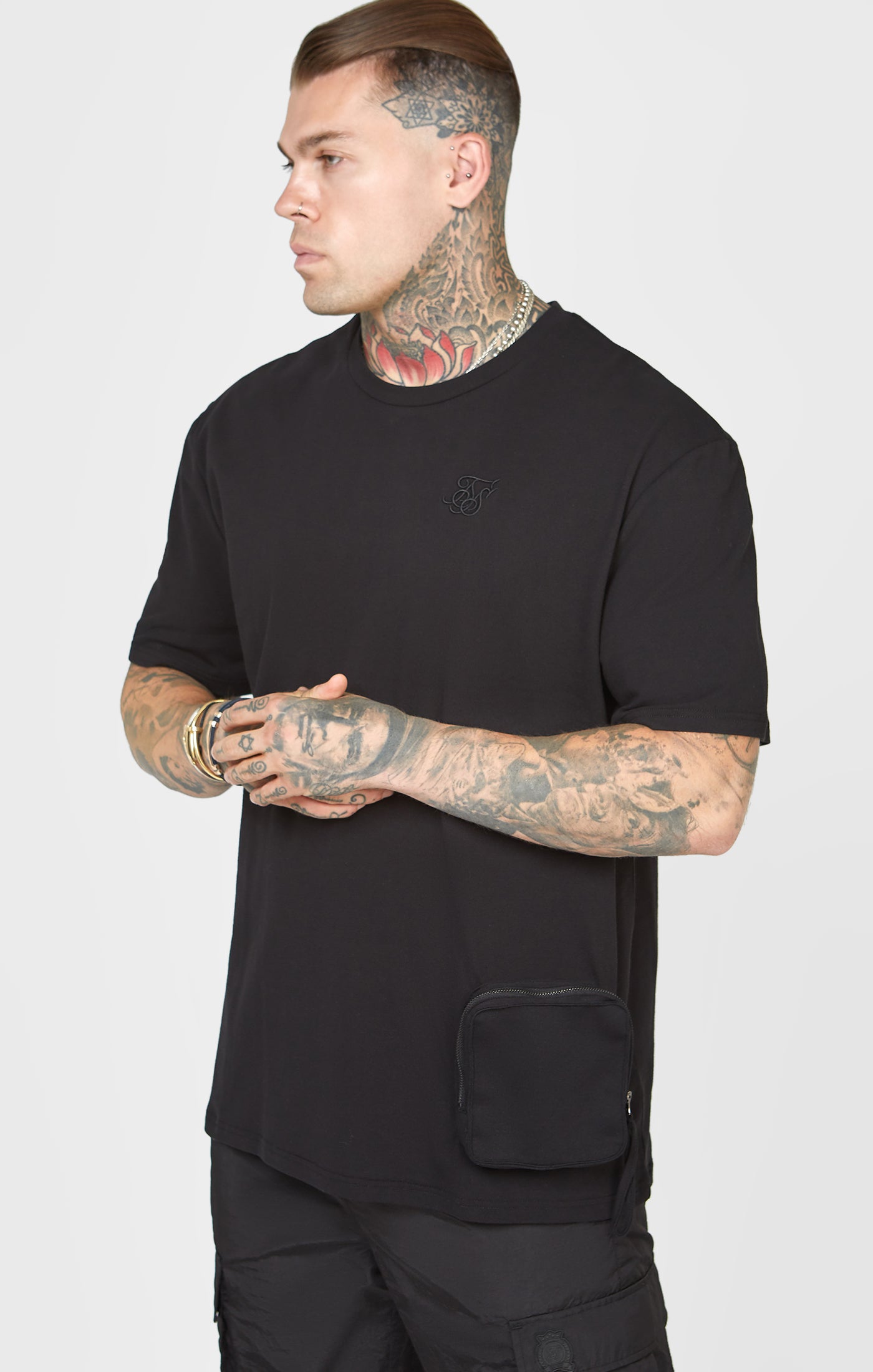 Camiseta oversized con bolsillo negro para hombre SikSilk SikSilk ES