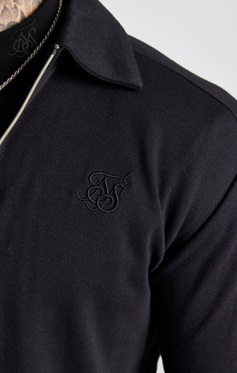 Black Herringbone Zip Thru Shirt (1)