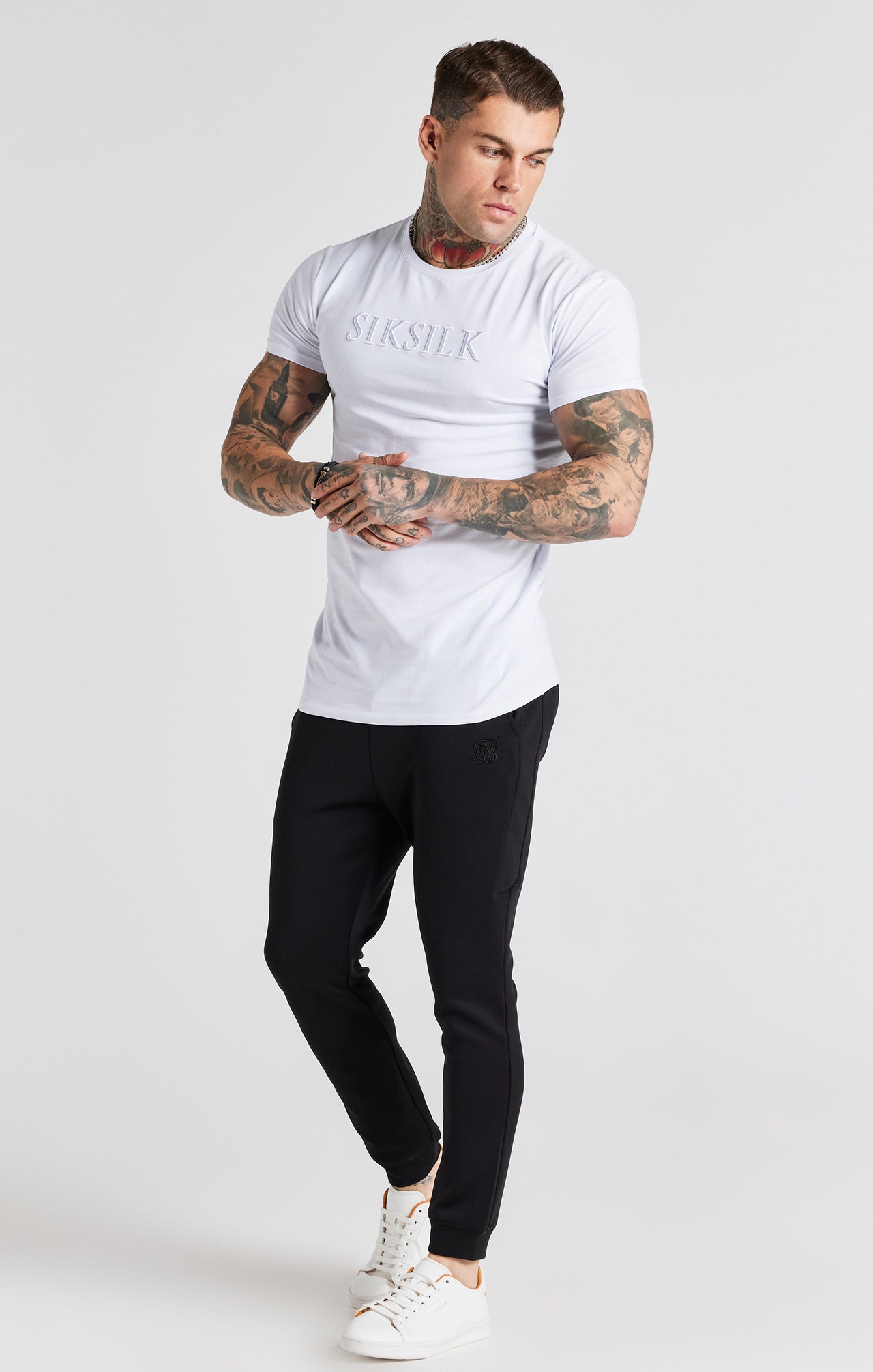 White Embroidered Muscle Fit T-Shirt (2)