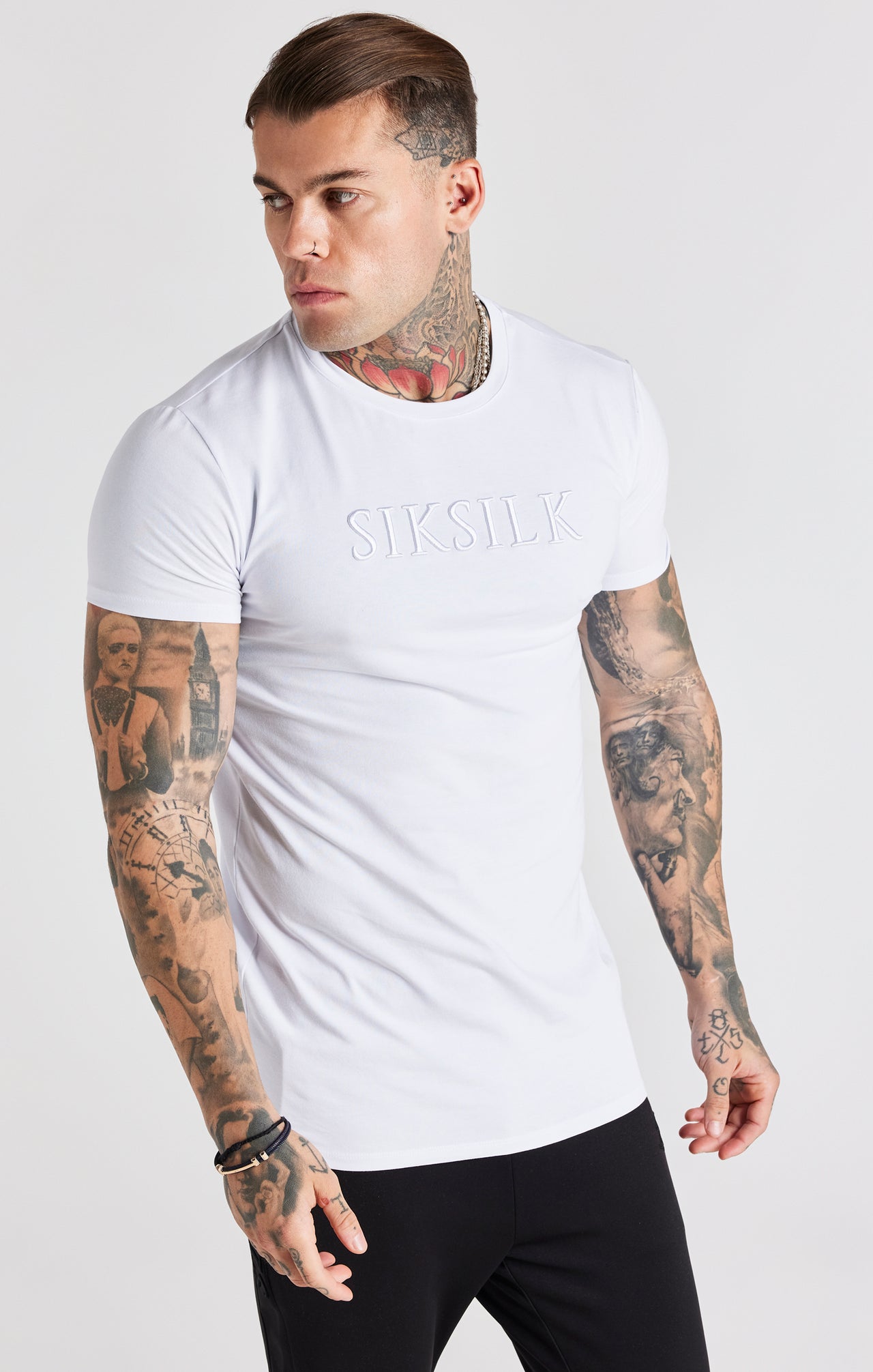 White Embroidered Muscle Fit T-Shirt (4)