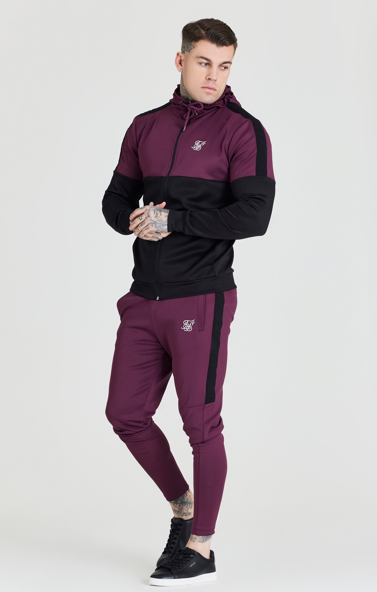 SikSilk Cut & Sew Zip Through Hood - Burgundy & Black (1)