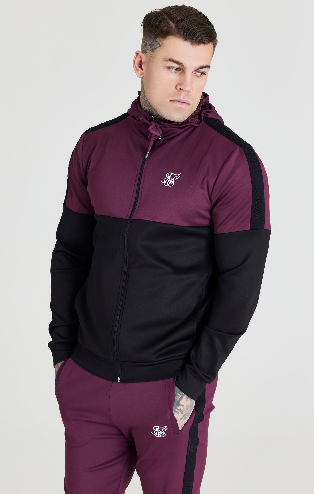 SikSilk Cut & Sew Zip Through Hood - Burgundy & Black (4)