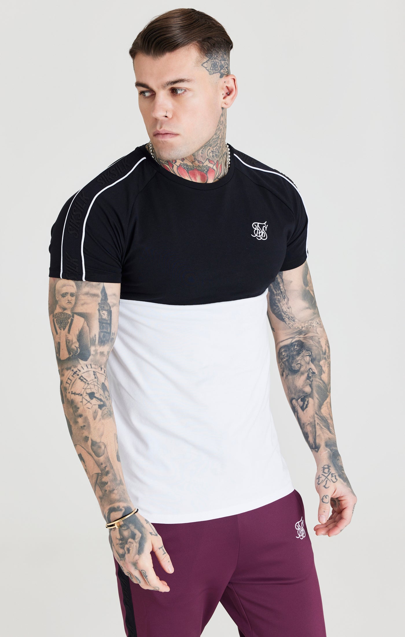Load image into Gallery viewer, SikSilk Taped Square Hem Tee - Black &amp; White (1)