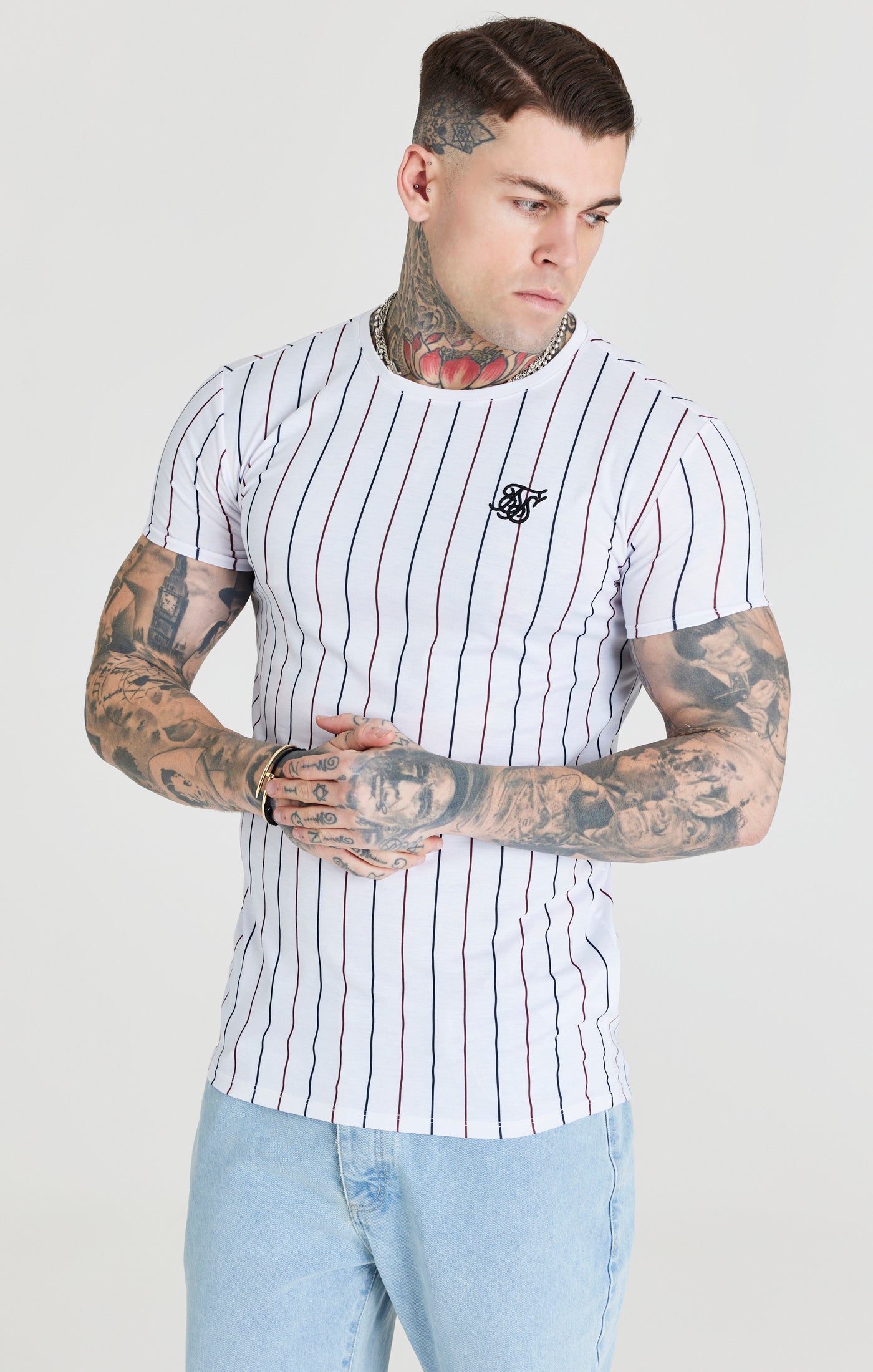 Load image into Gallery viewer, SikSilk Stripe Tee - Red, Black &amp; White