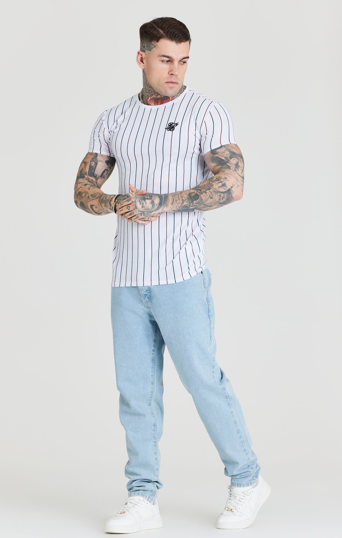 Load image into Gallery viewer, SikSilk Stripe Tee - Red, Black &amp; White (2)