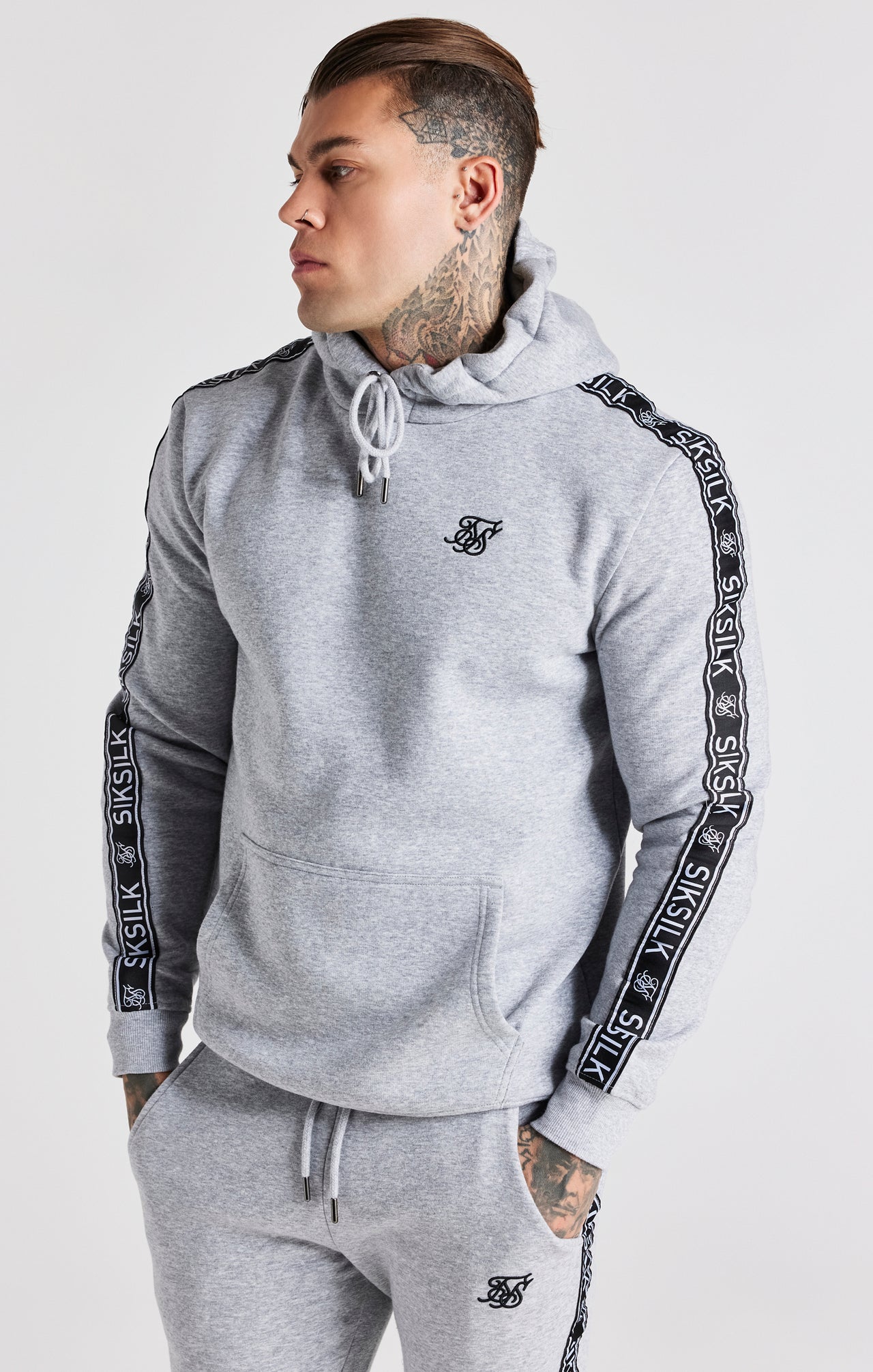 Grey Taped Hoodie And Pant Tracksuit Set (1)