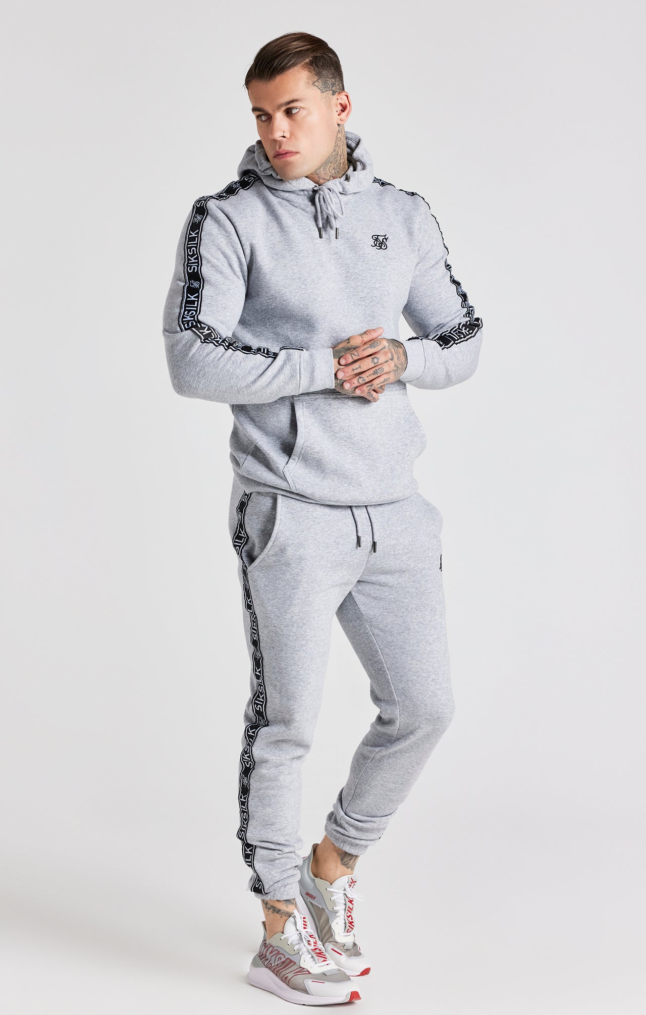 Grey Taped Hoodie And Pant Tracksuit Set (5)