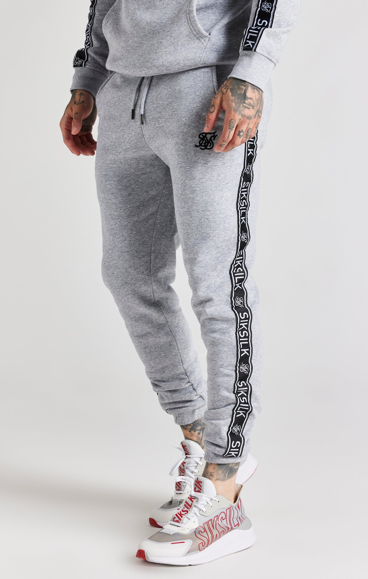 Grey Taped Hoodie And Pant Tracksuit Set (7)