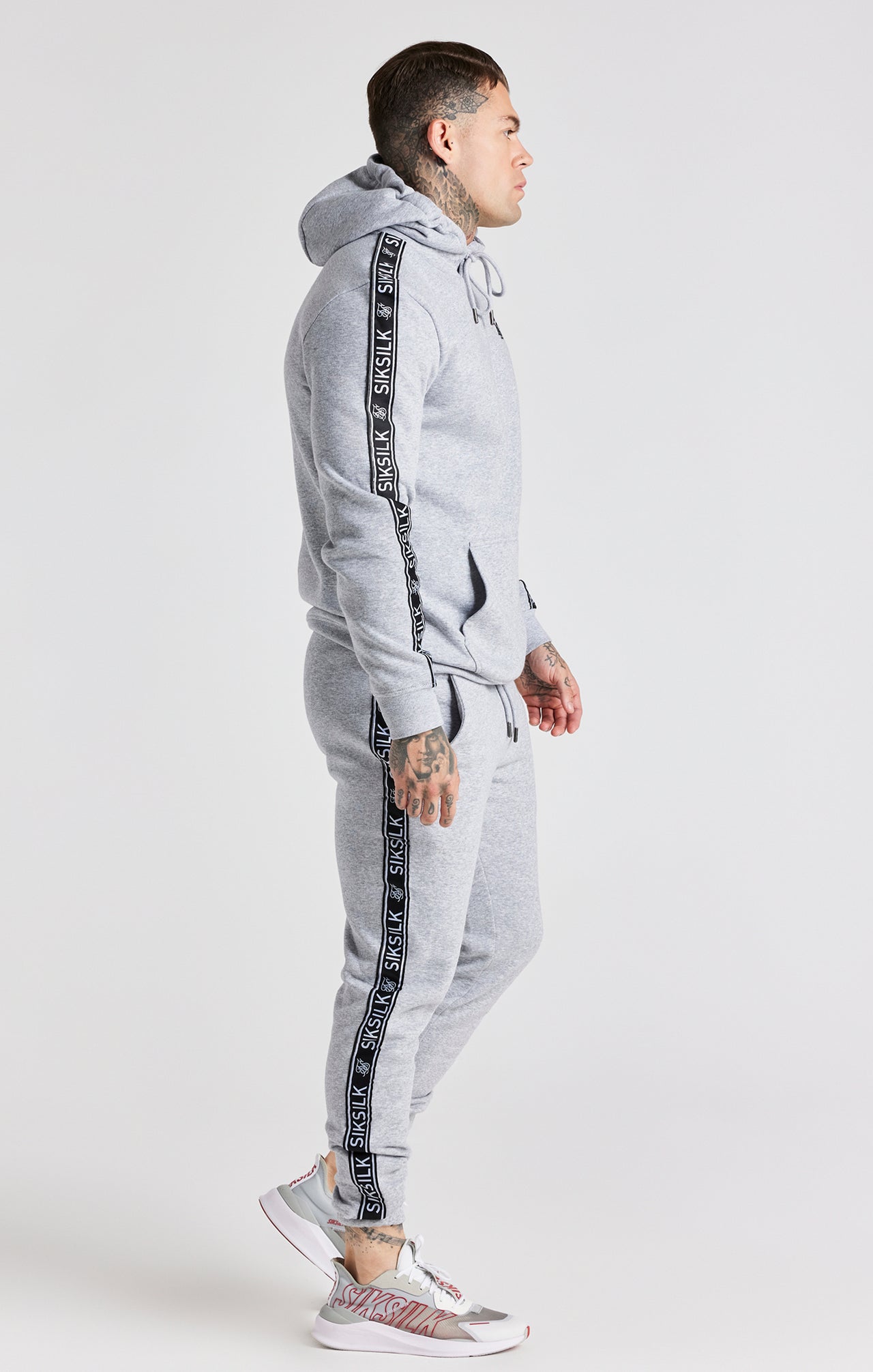 Grey Taped Hoodie And Pant Tracksuit Set (9)