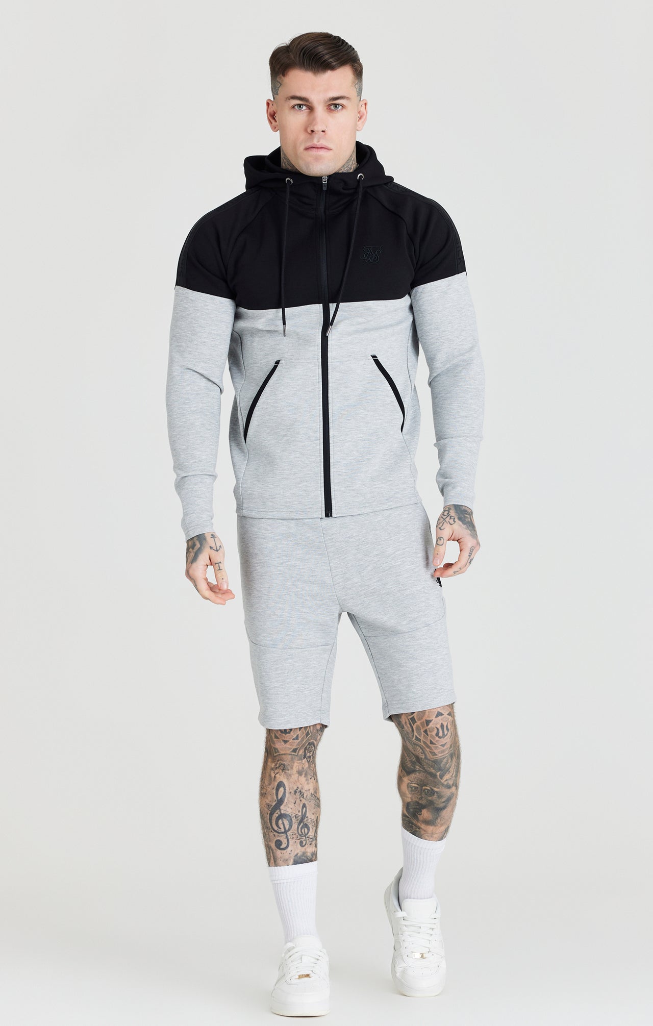 Grey Zip Through Hoodie And Short Twin Set