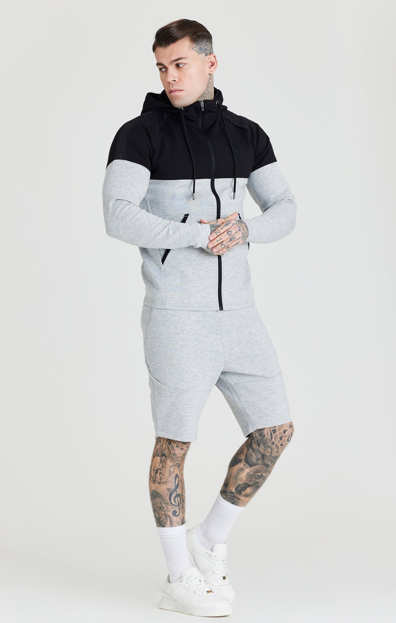 Grey Zip Through Hoodie And Short Twin Set (1)