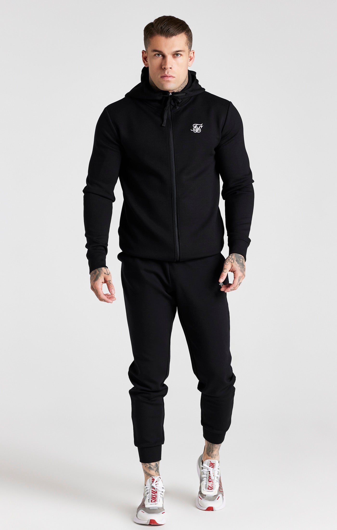 Load image into Gallery viewer, Black Zip Through And Pant Tracksuit Set