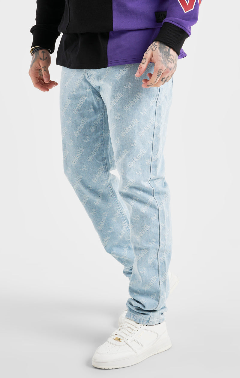 Messi x SikSilk Blue Jacquard Straight Cut Jean