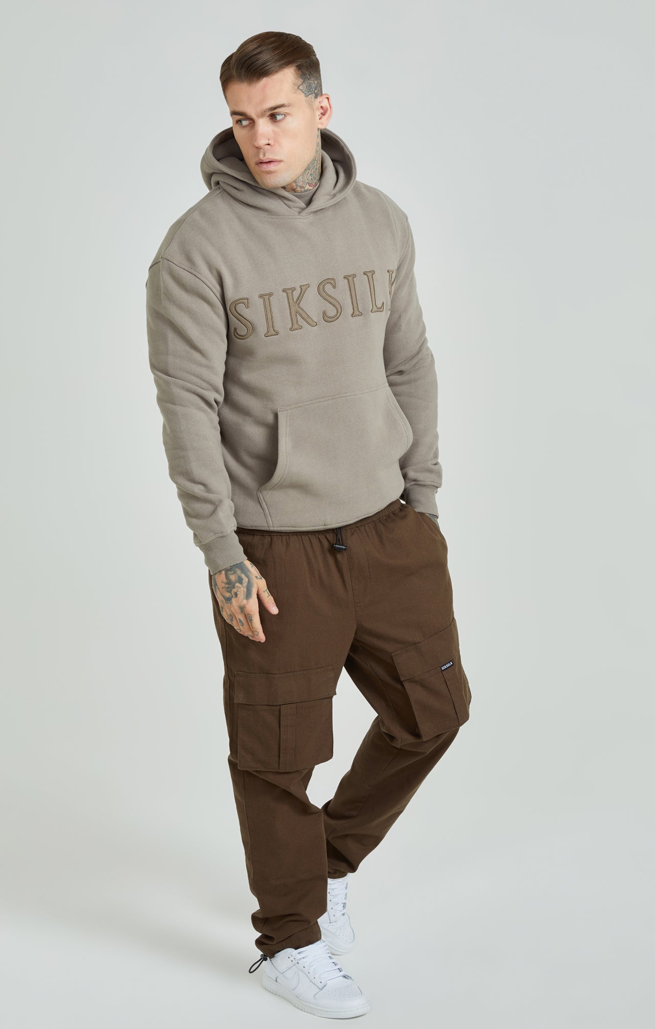 Brown Applique Logo Relaxed Fit Overhead Hoodie (3)
