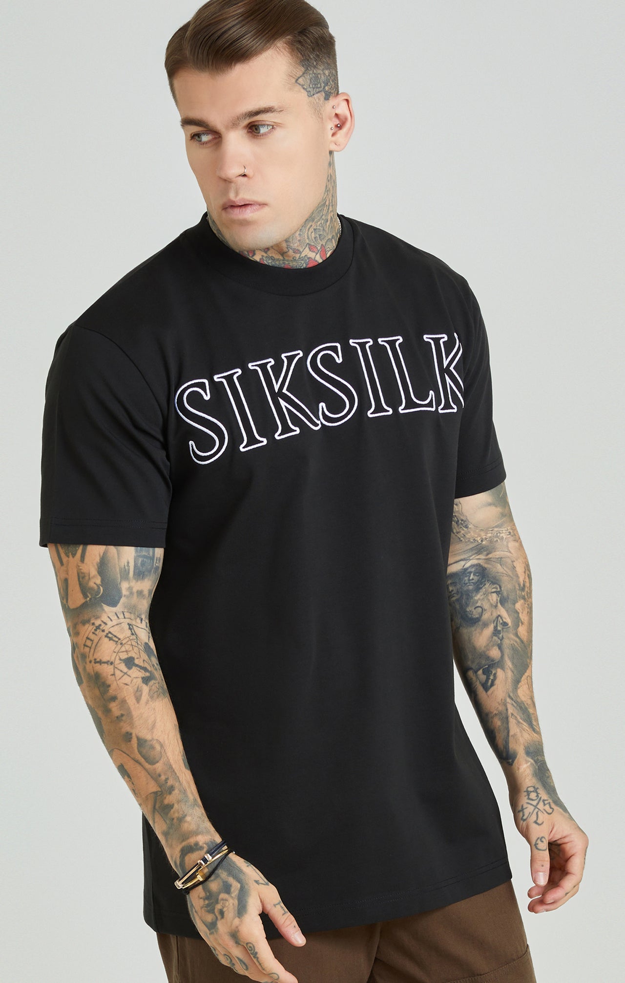 Black Applique Logo Oversized T-Shirt