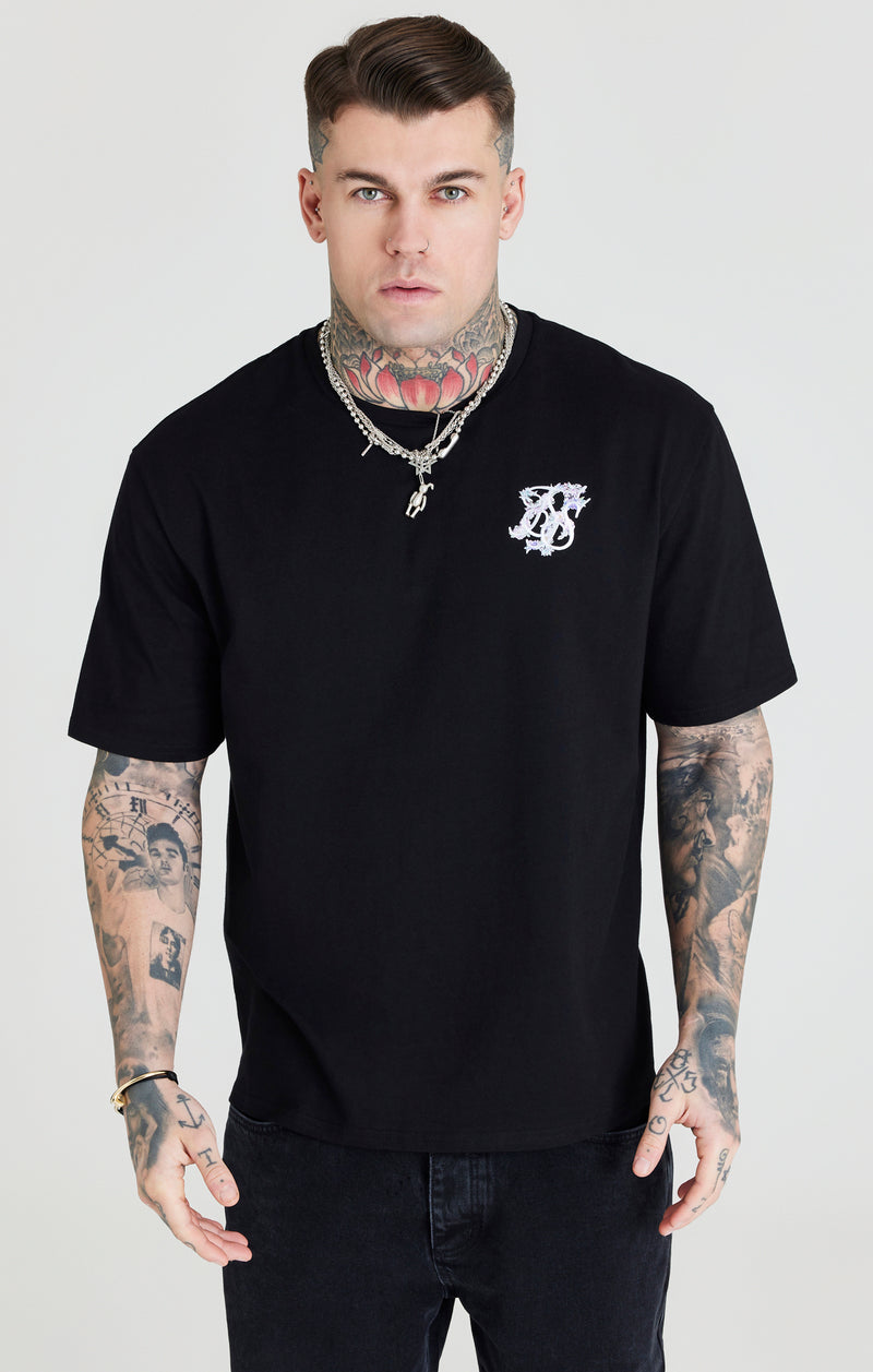 Black Floral Embroidered Oversized T-Shirt