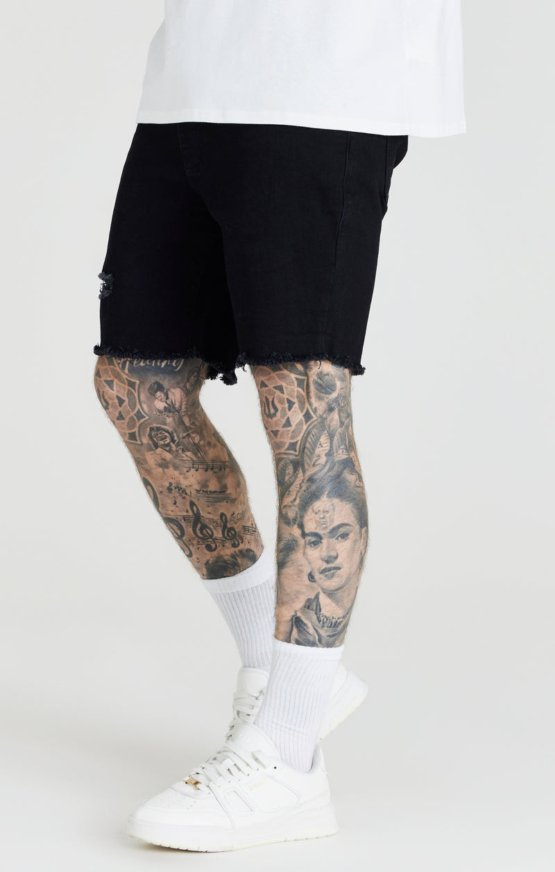 Black Distressed Denim Short