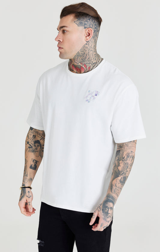 Ecru Floral Embroidery Oversized T-Shirt