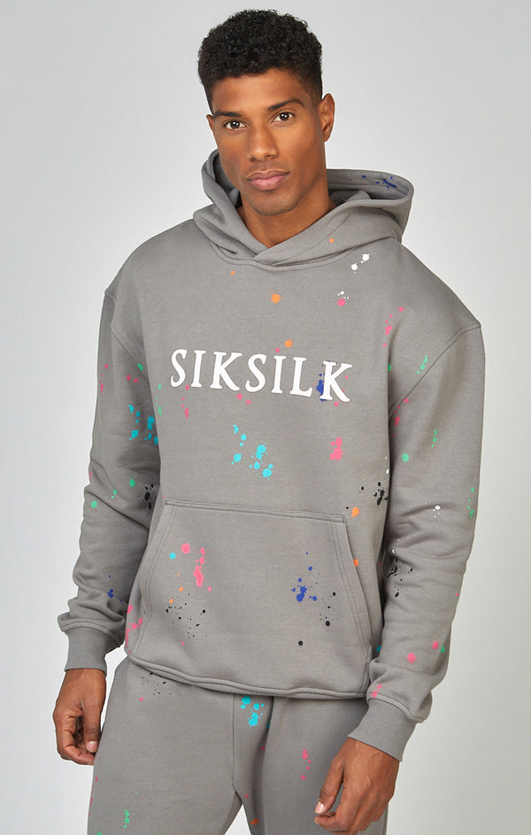 Grey Paint Splatter Relaxed Fit Overhead Hoodie