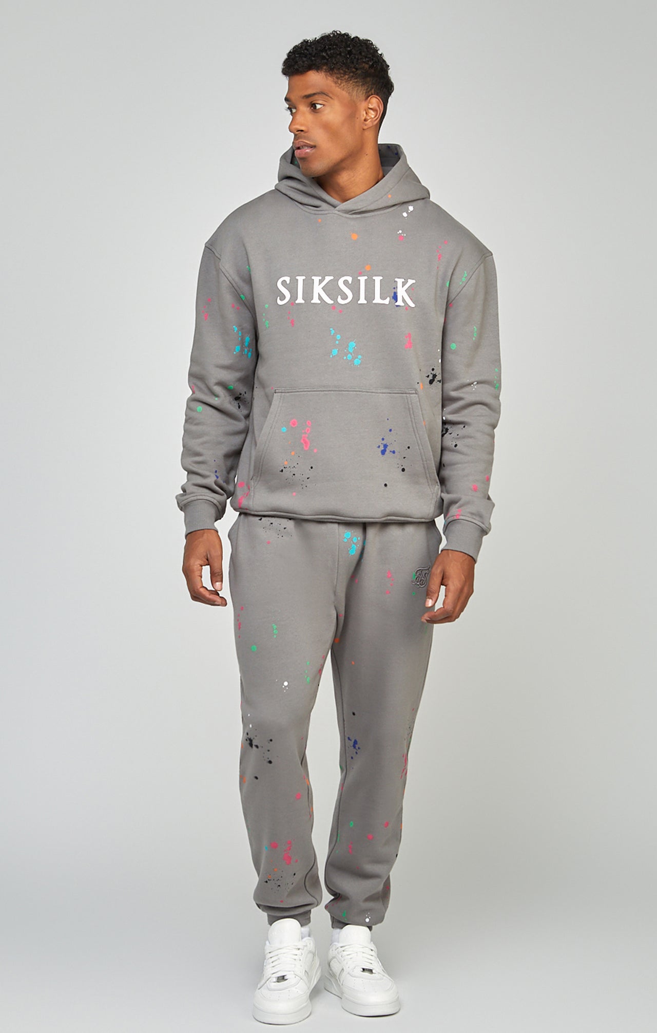 Grey Paint Splatter Relaxed Fit Overhead Hoodie (1)