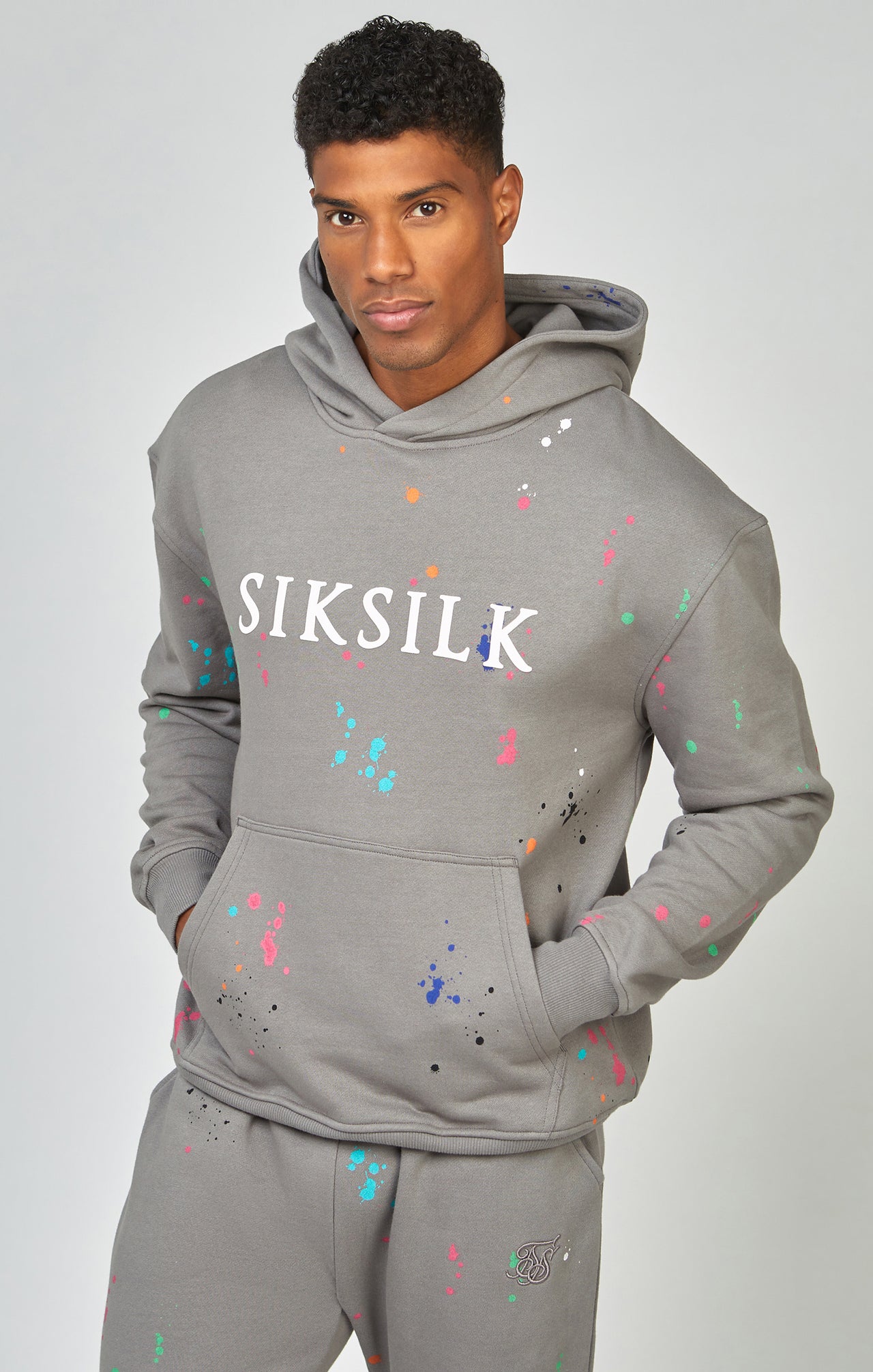 Grey Paint Splatter Relaxed Fit Overhead Hoodie (3)