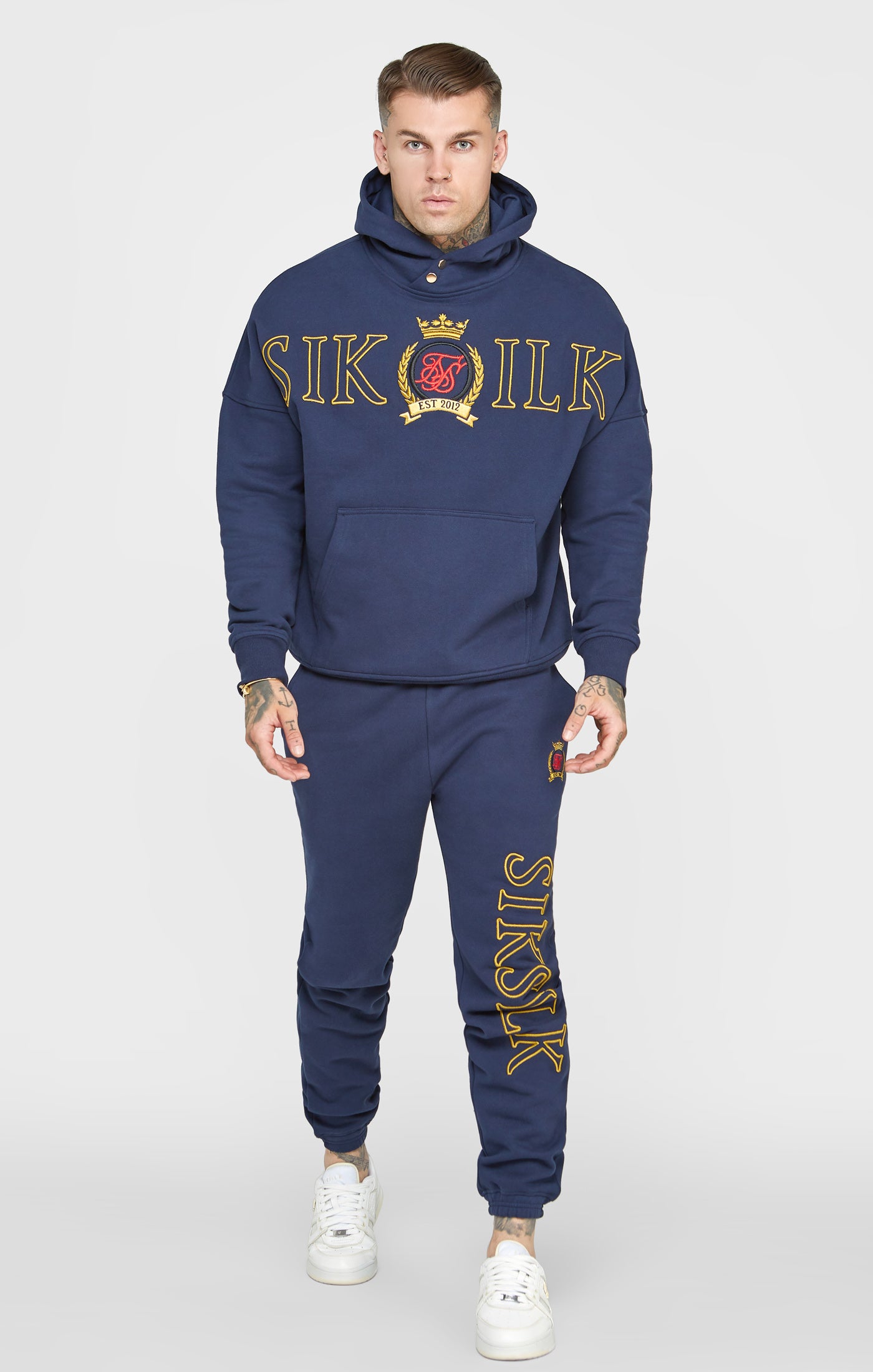 Navy Oversized Embroidery Hoodie SikSilk IE