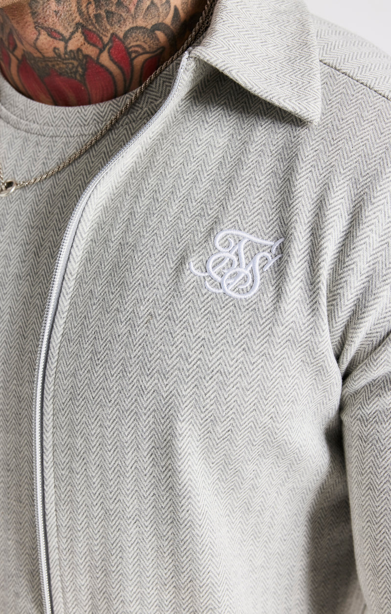 Grey Herringbone Zip Thru Shirt (1)