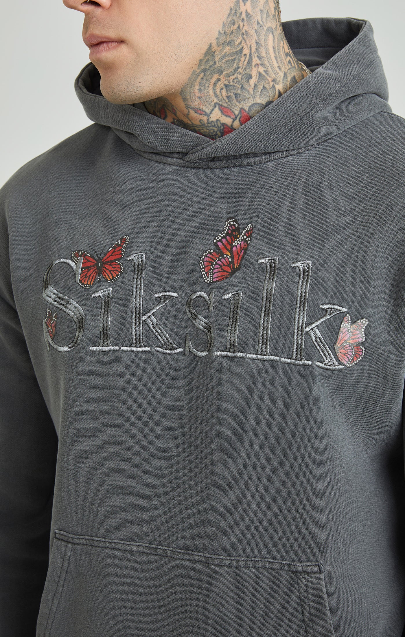 Load image into Gallery viewer, Grey Washed Butterfly Oversized Overhead Hoodie (2)