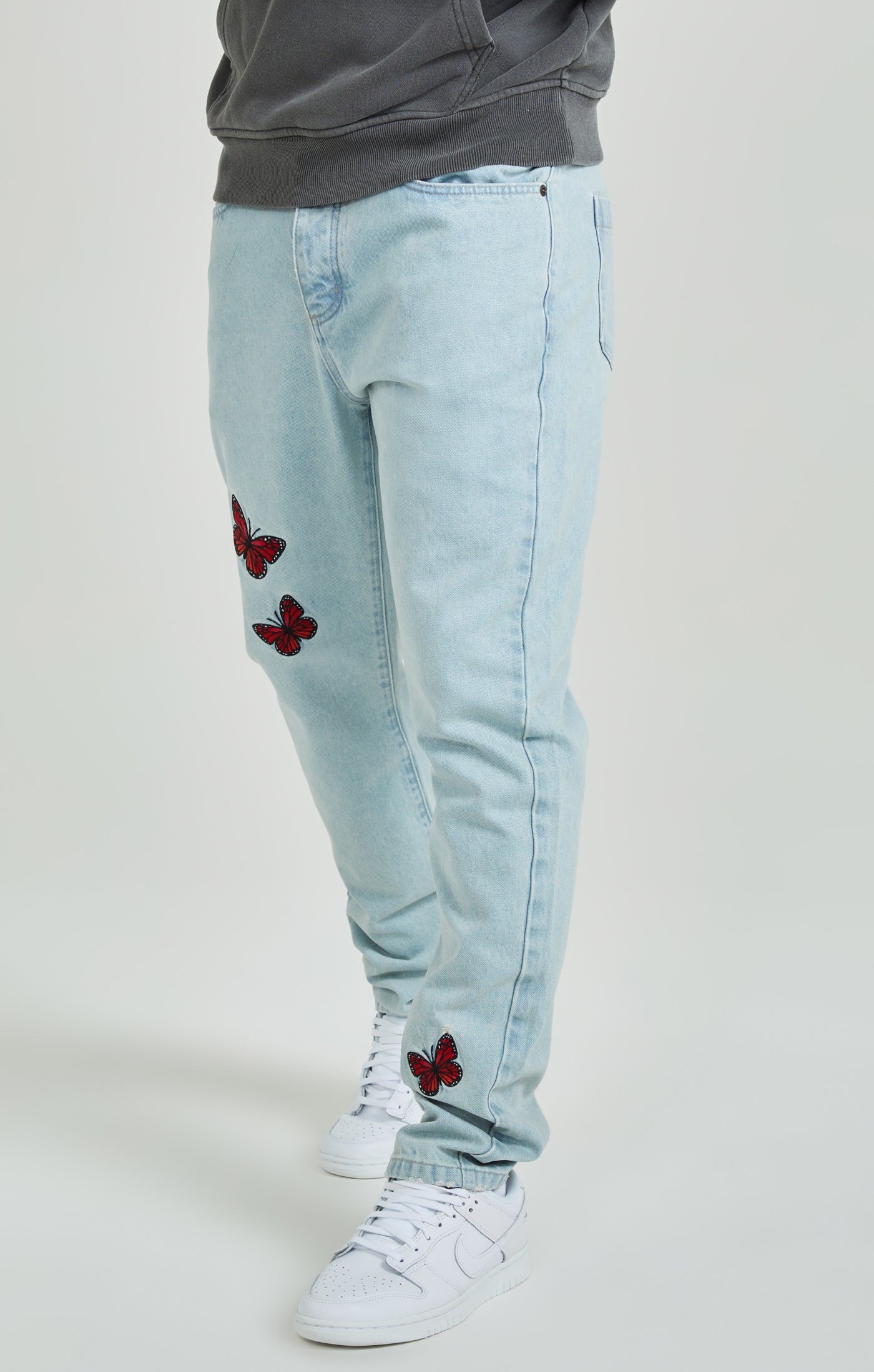 Load image into Gallery viewer, Light Blue Wash Butterfly Straight Cut Denim Jeans (2)