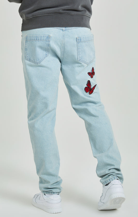 Light Blue Wash Butterfly Straight Cut Denim Jeans