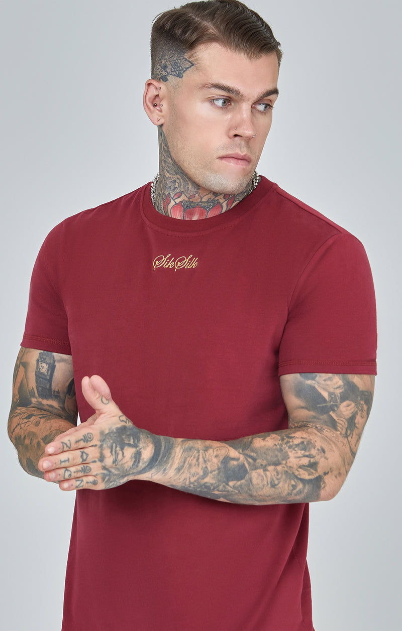 Burgundy Script Logo Oversized T-Shirt