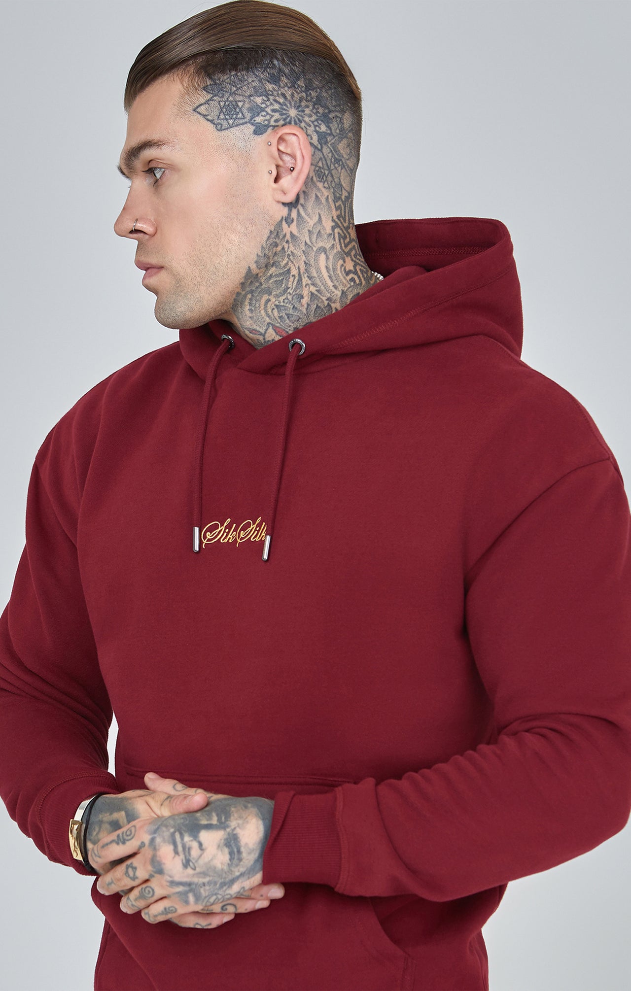 Burgundy Script Logo Relaxed Fit Hoodie