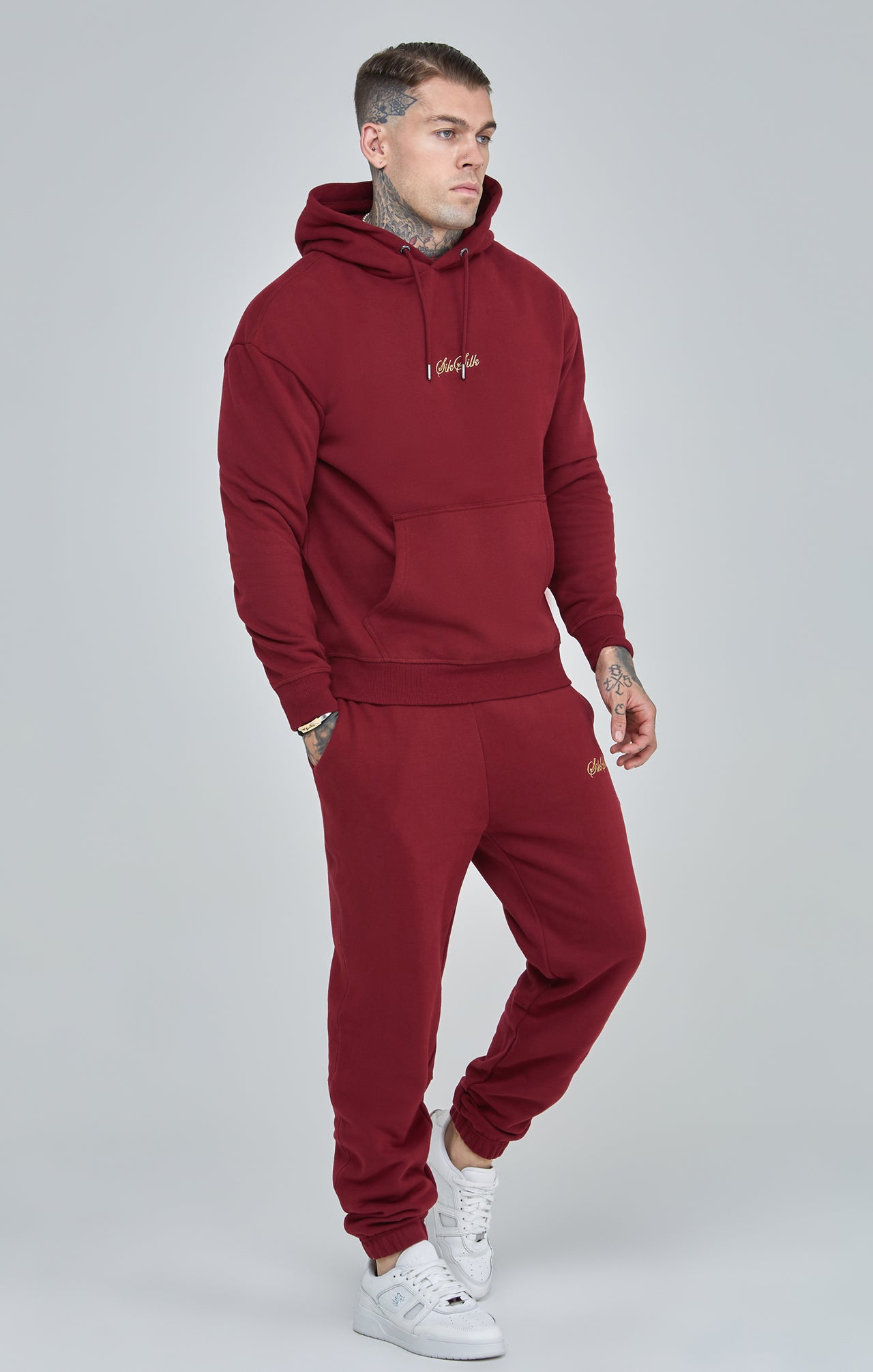 Burgundy Script Logo Relaxed Fit Hoodie (1)