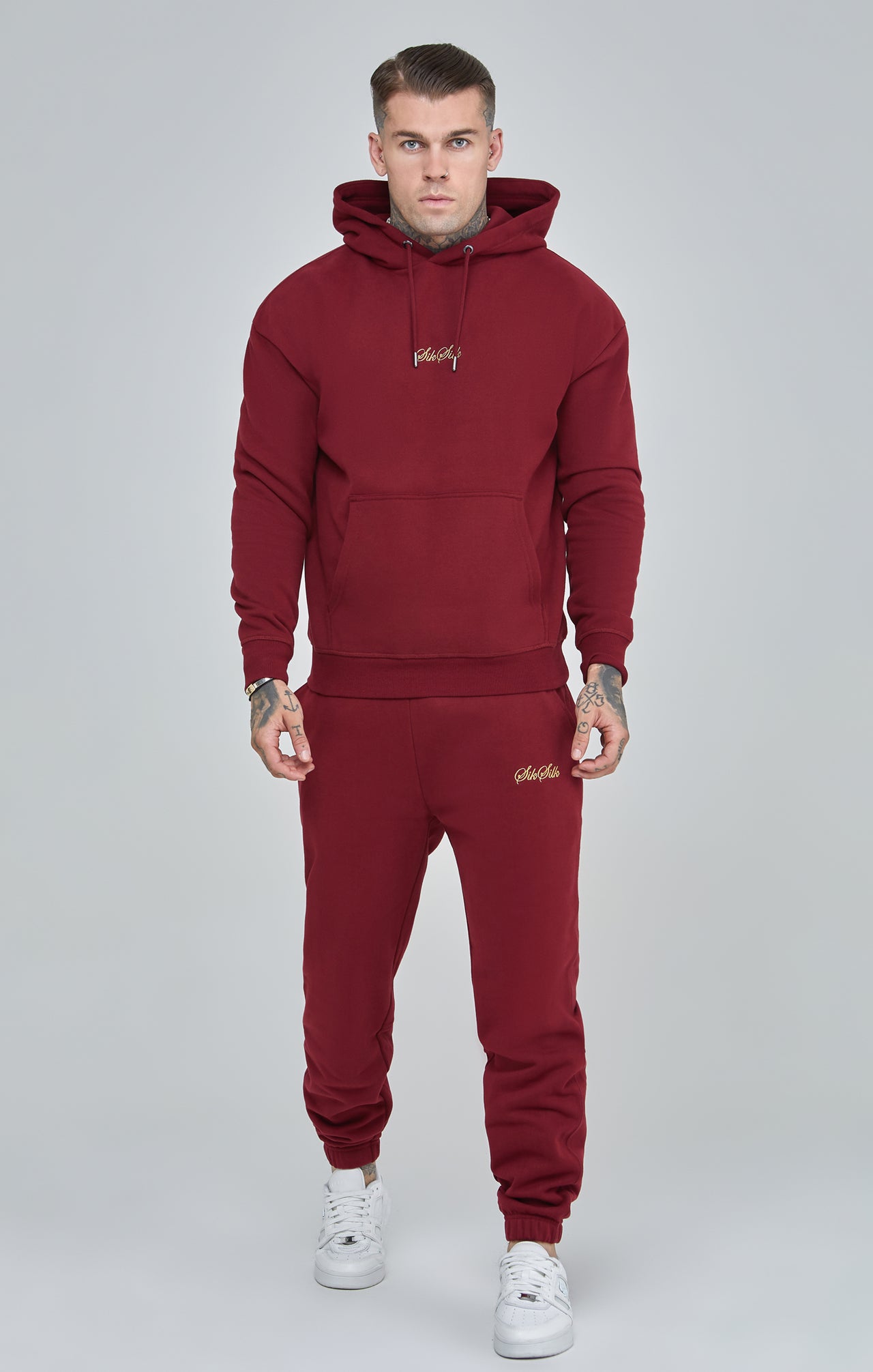 Burgundy Script Logo Relaxed Fit Hoodie (3)