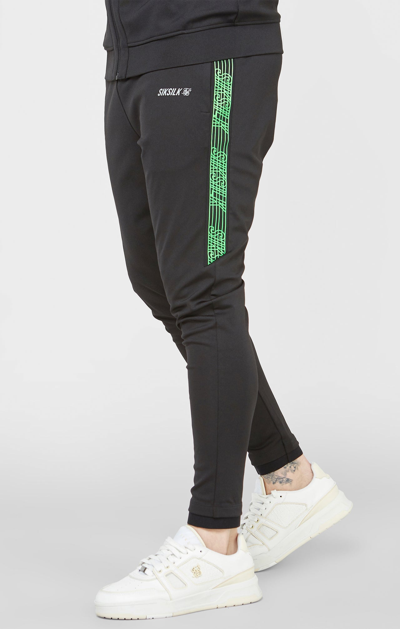 Black Sports Fitted Panel Trackpant