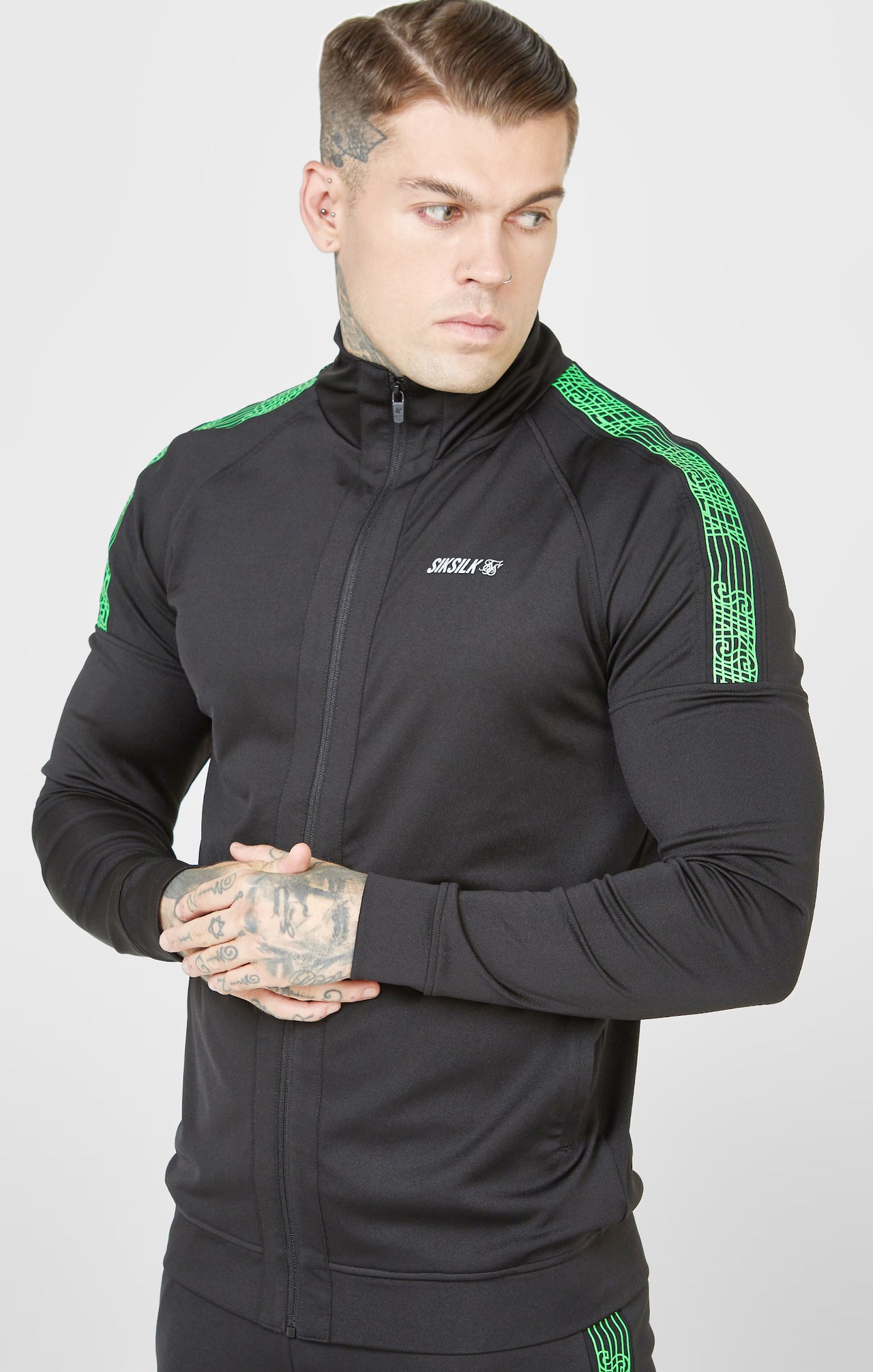 Black Sports Zip-Thru Funnel Hoodie