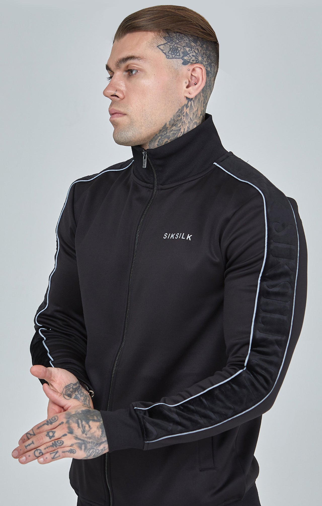 Black Velour Panelled Track Top