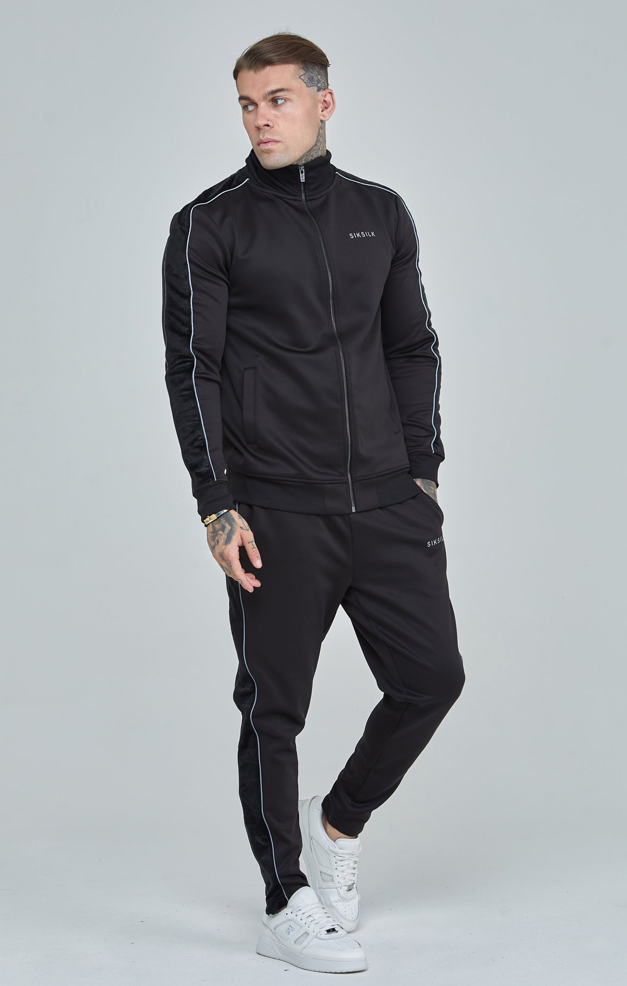 Black Velour Panelled Track Top (1)