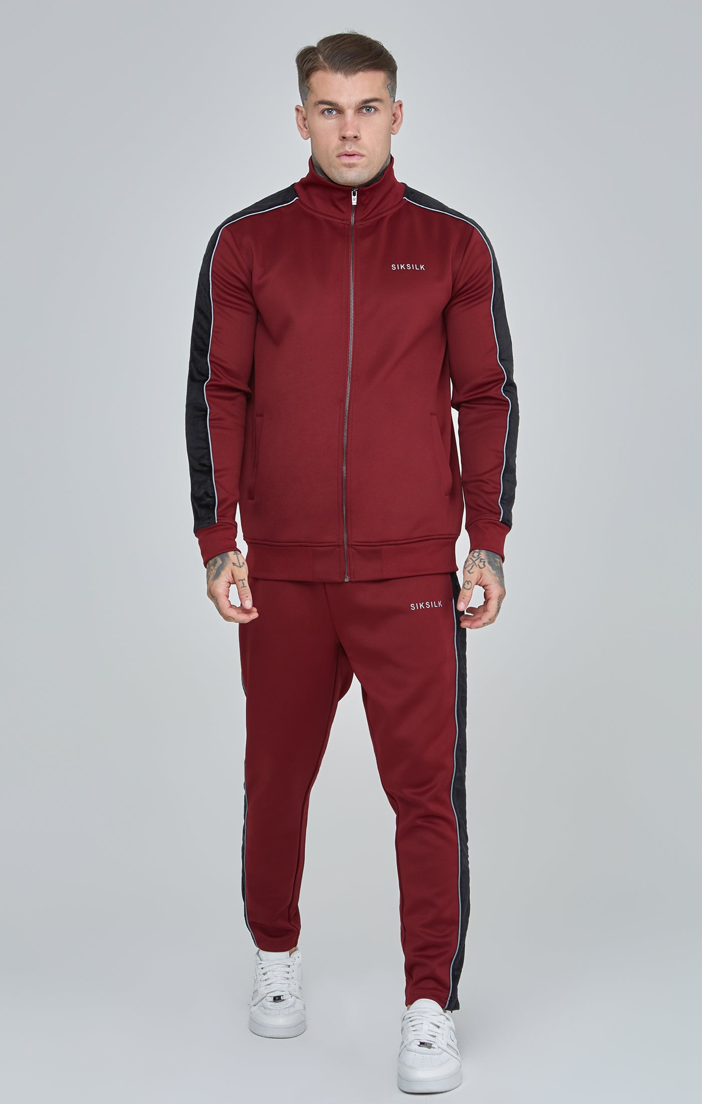 Load image into Gallery viewer, Burgundy Velour Panelled Track Top (1)