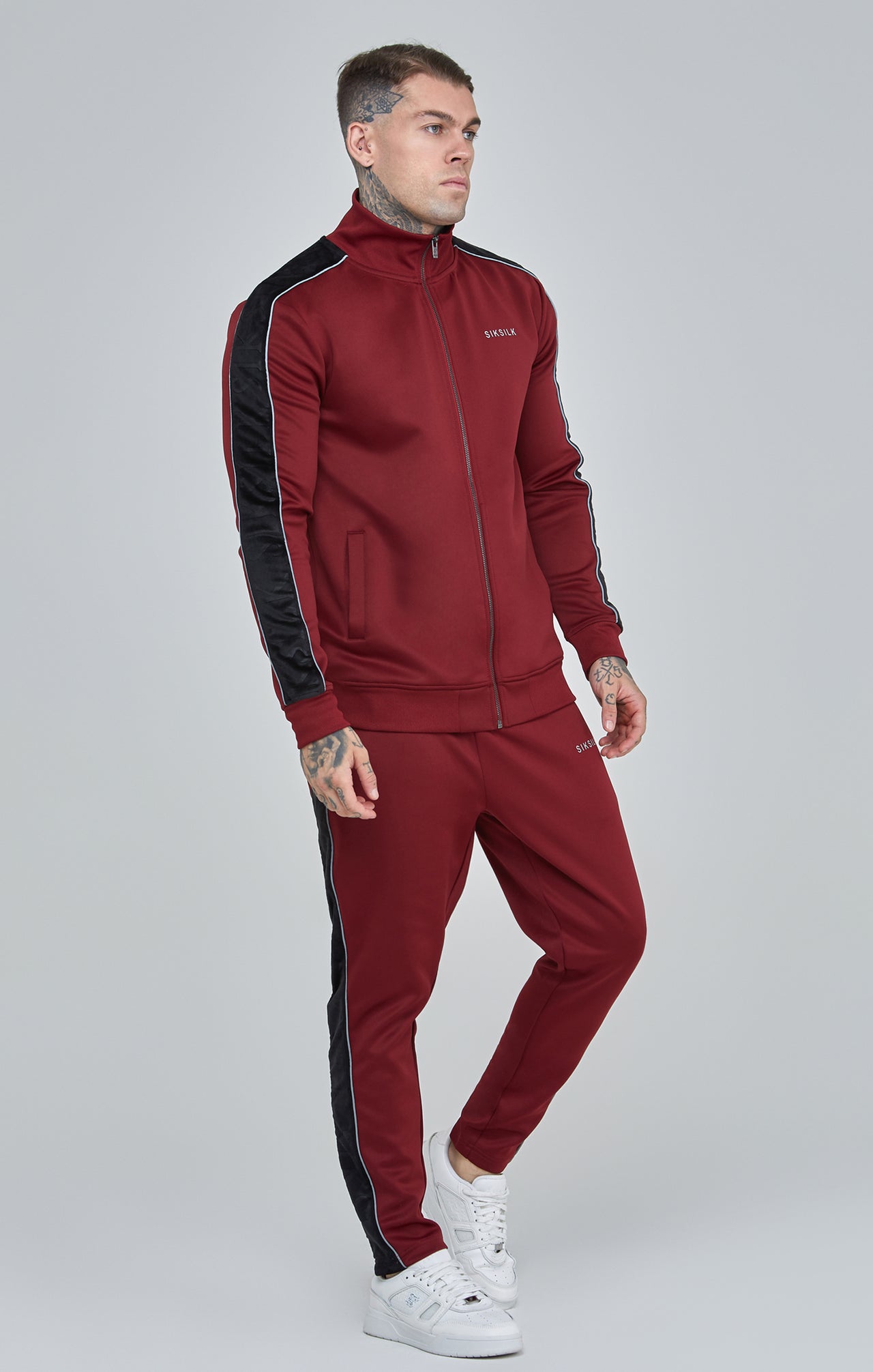 Burgundy Velour Panelled Track Pants (1)