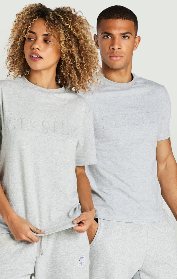 Grey Marl Embossed Relaxed Fit T-Shirt