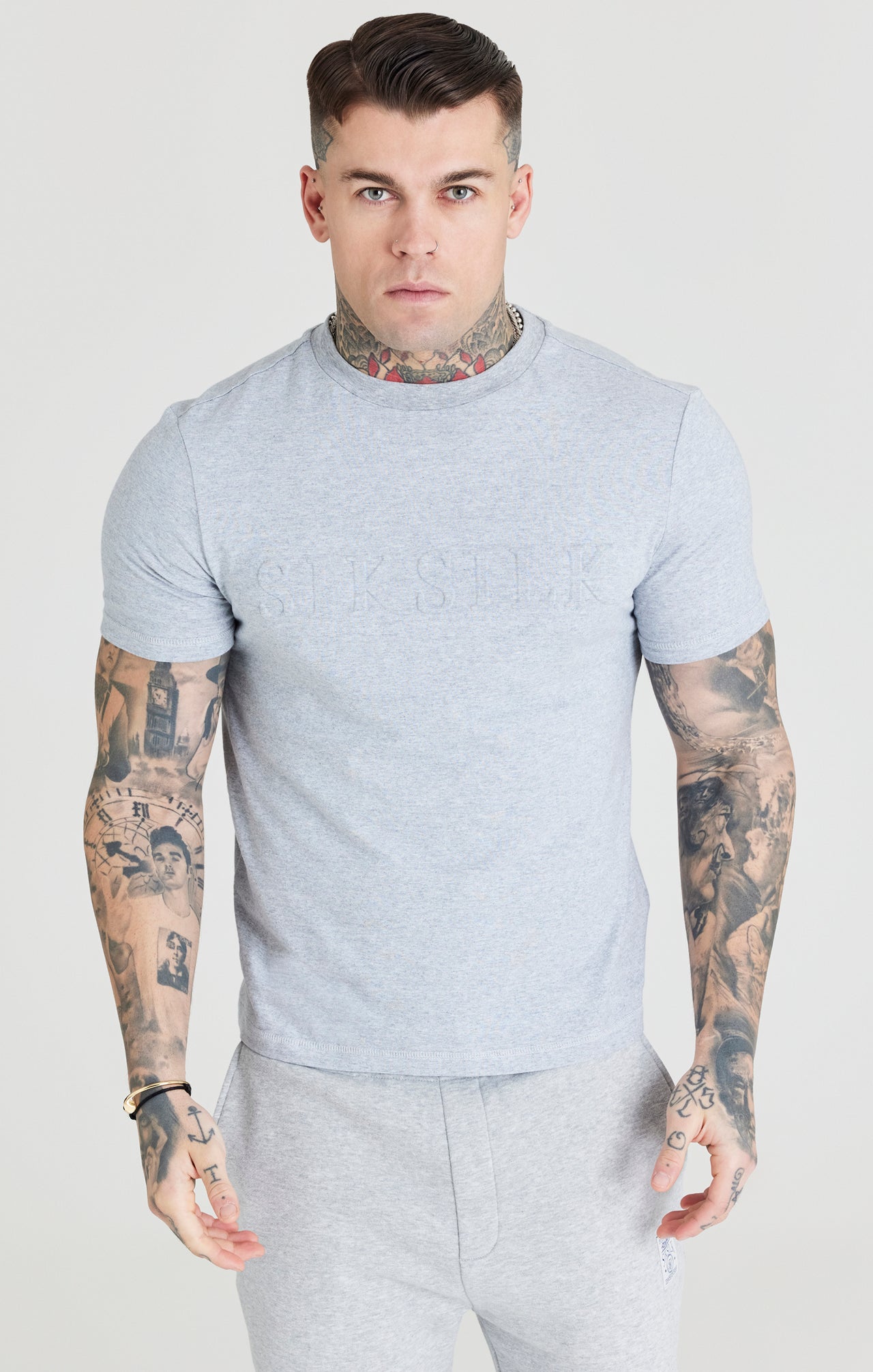 Grey Marl Embossed Relaxed Fit T-Shirt (1)