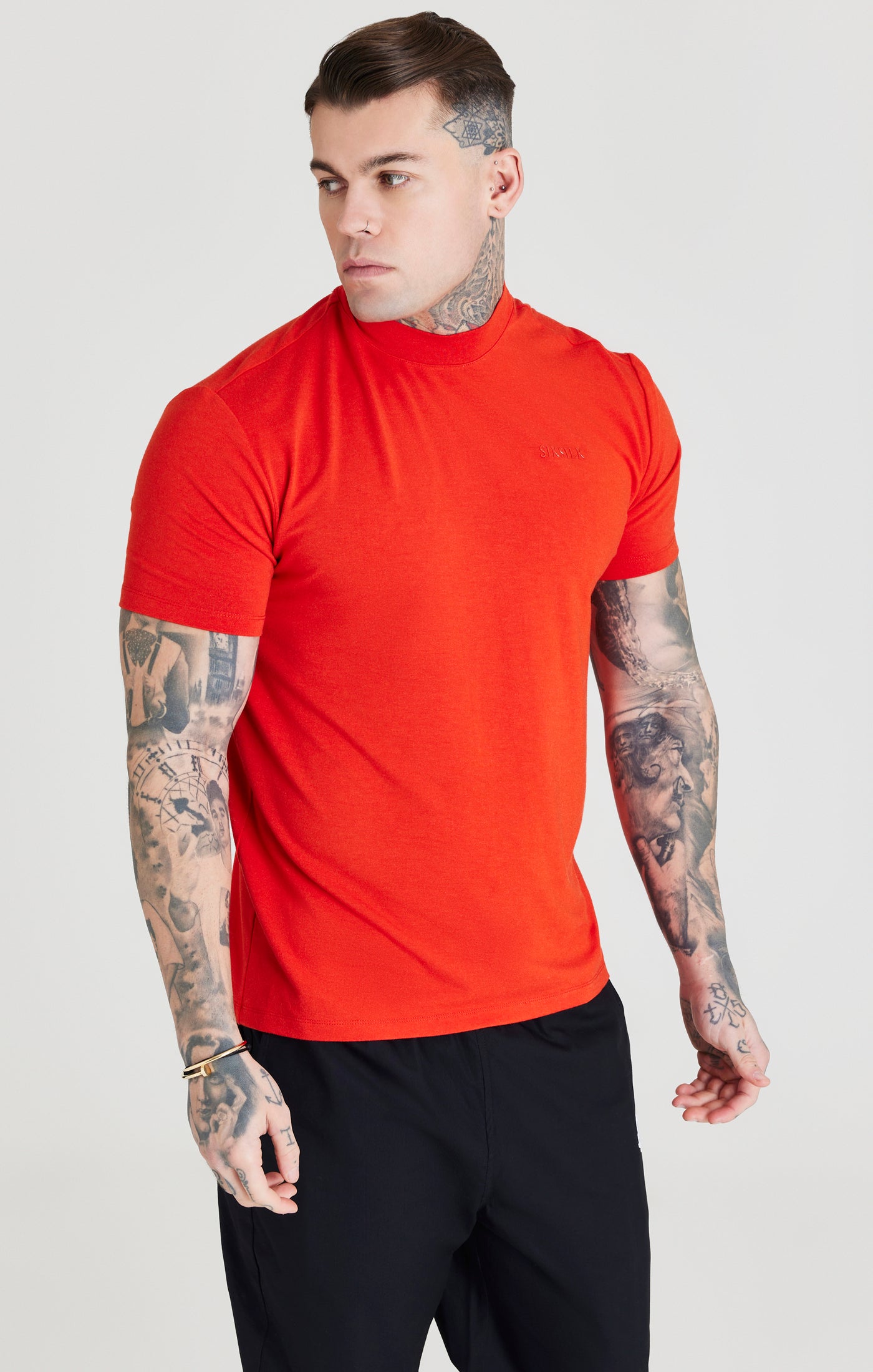 Load image into Gallery viewer, Red High Neck Viscose Muscle Fit T-Shirt (5)