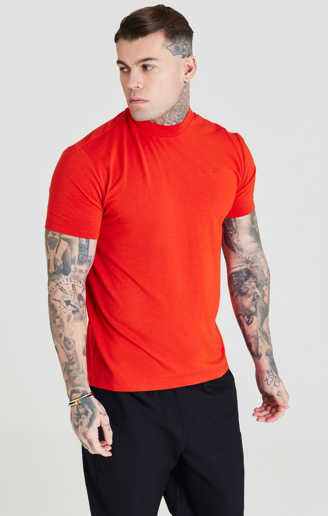 Red High Neck Viscose Muscle Fit T-Shirt (5)