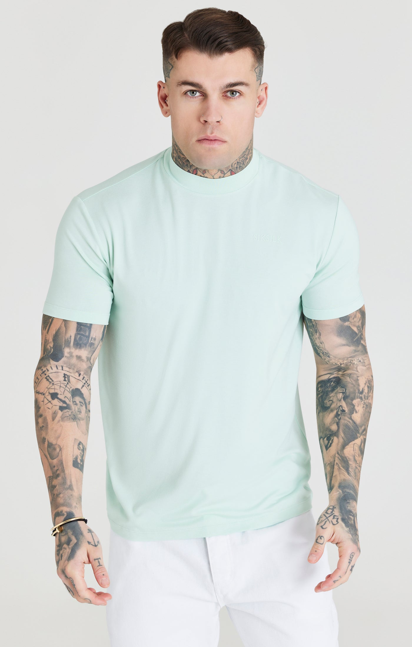 Load image into Gallery viewer, Teal High Neck Viscose Muscle Fit T-Shirt