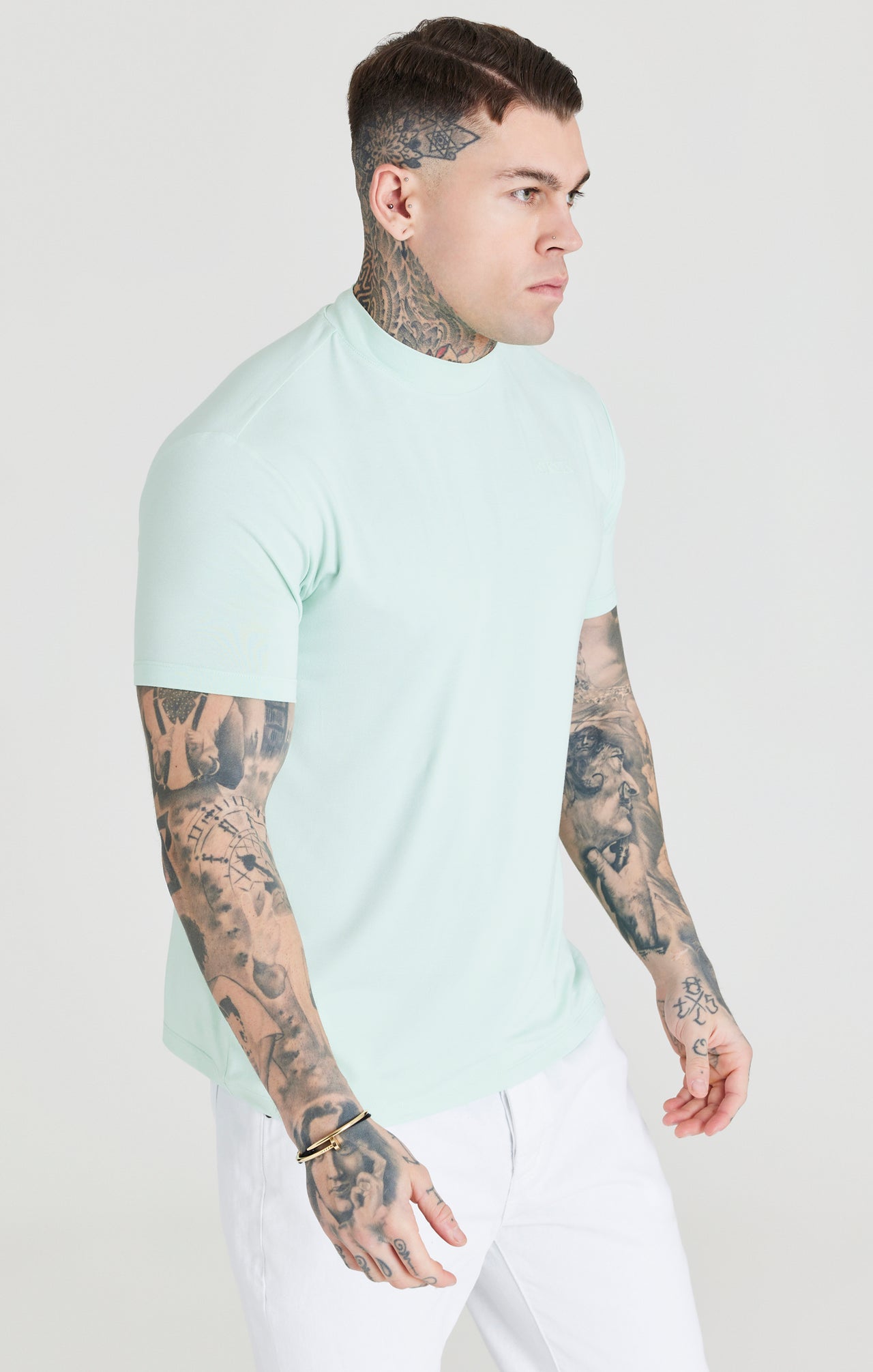 Teal High Neck Viscose Muscle Fit T-Shirt (1)
