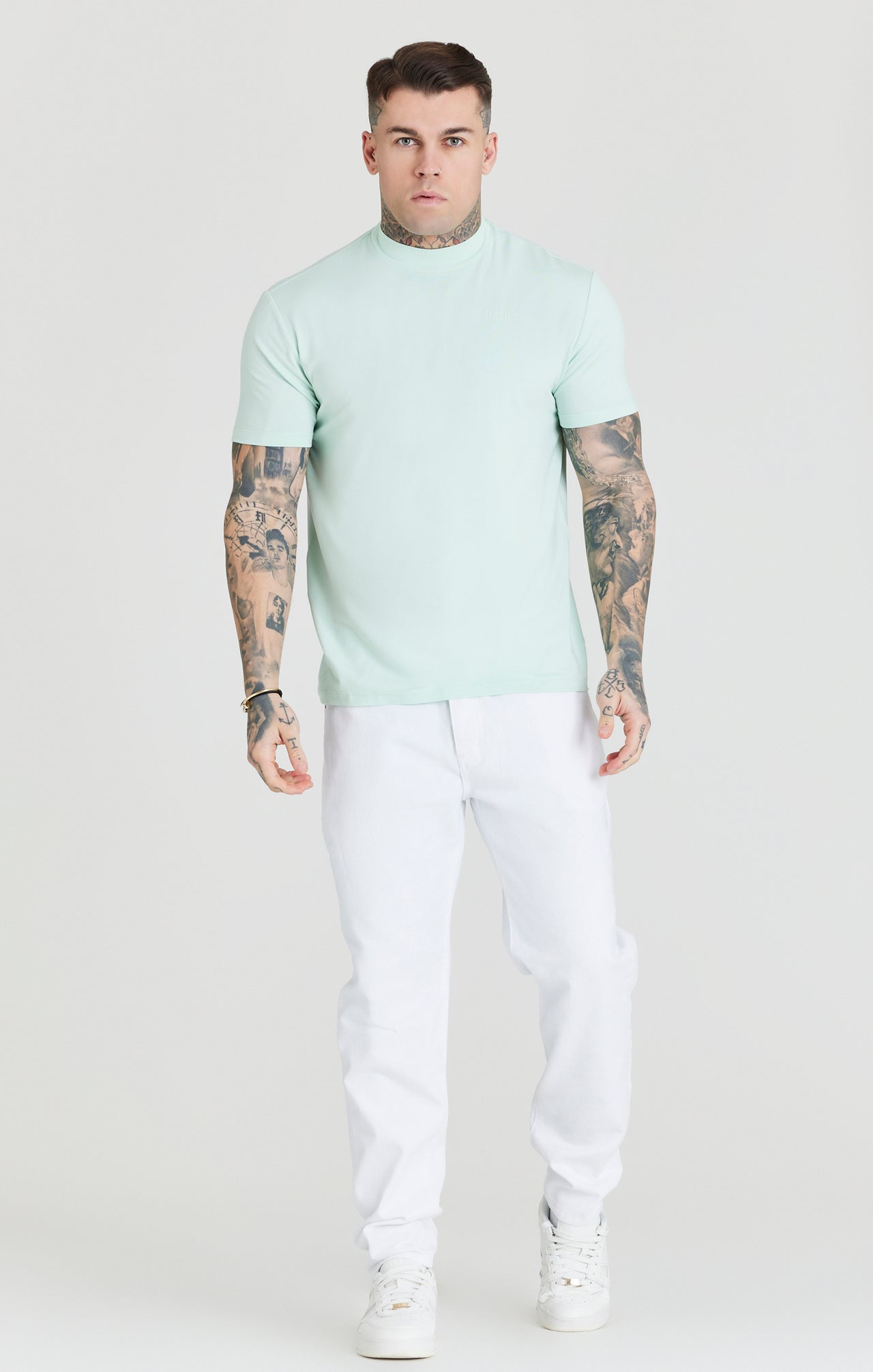 Teal High Neck Viscose Muscle Fit T-Shirt (2)