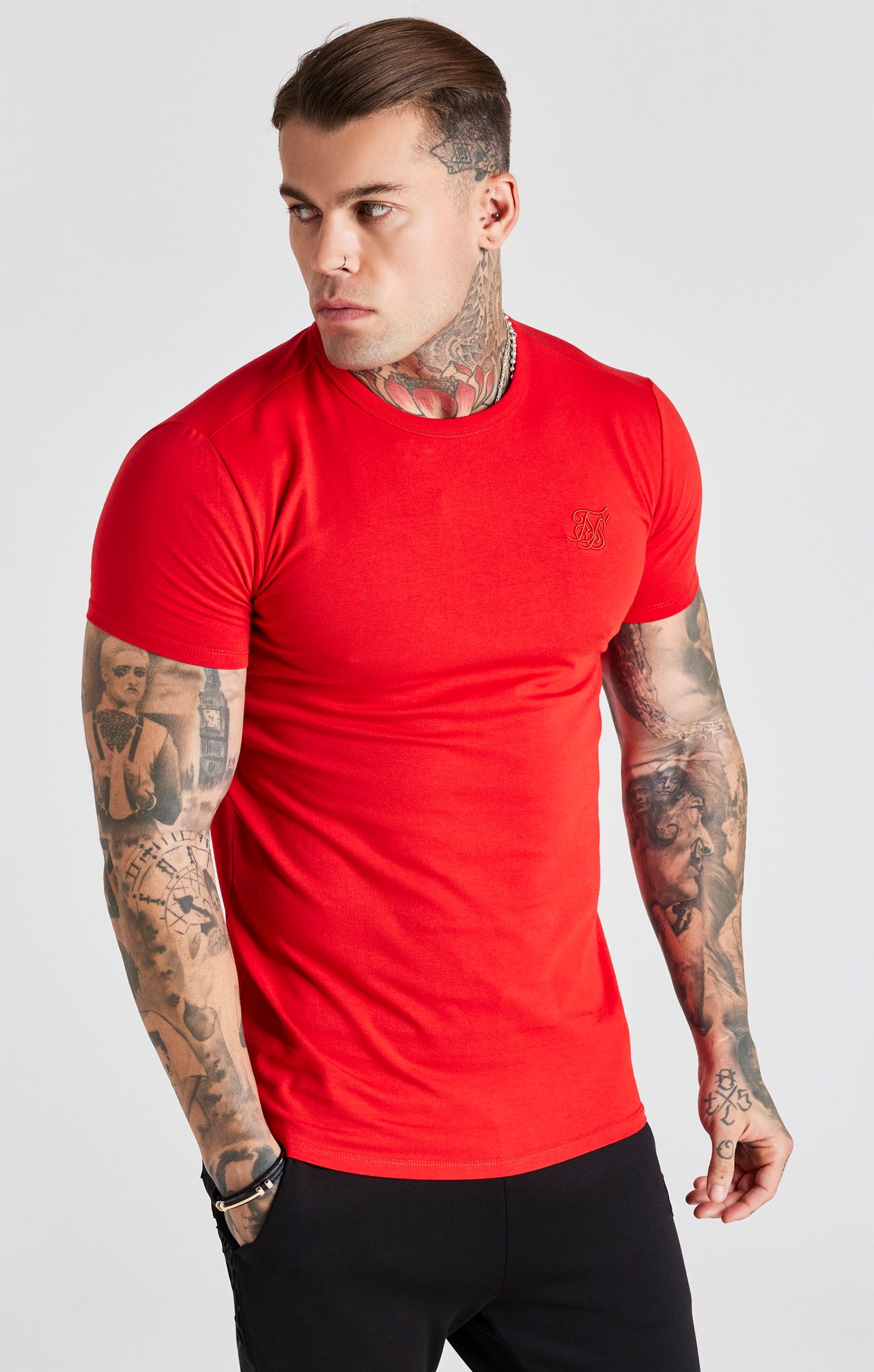 Red Short Sleeve Muscle Fit T-Shirt (4)