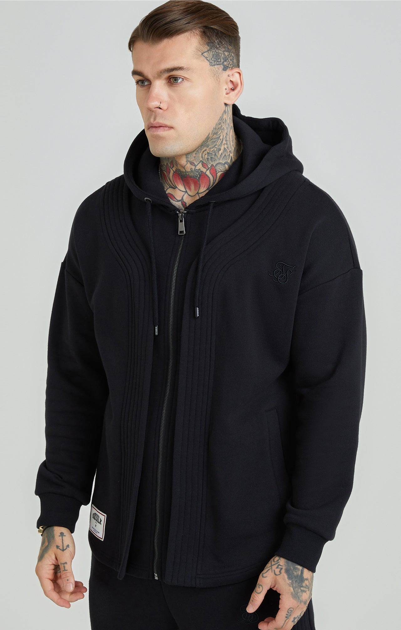 Black Dual Layer Baseball Zip-Thru Hoodie